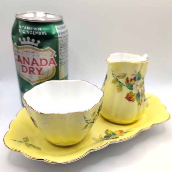 Vintage Old Royal English Bone China Sugar Bowl Creamer + Underplate Floral VGC - Picture 6 of 10